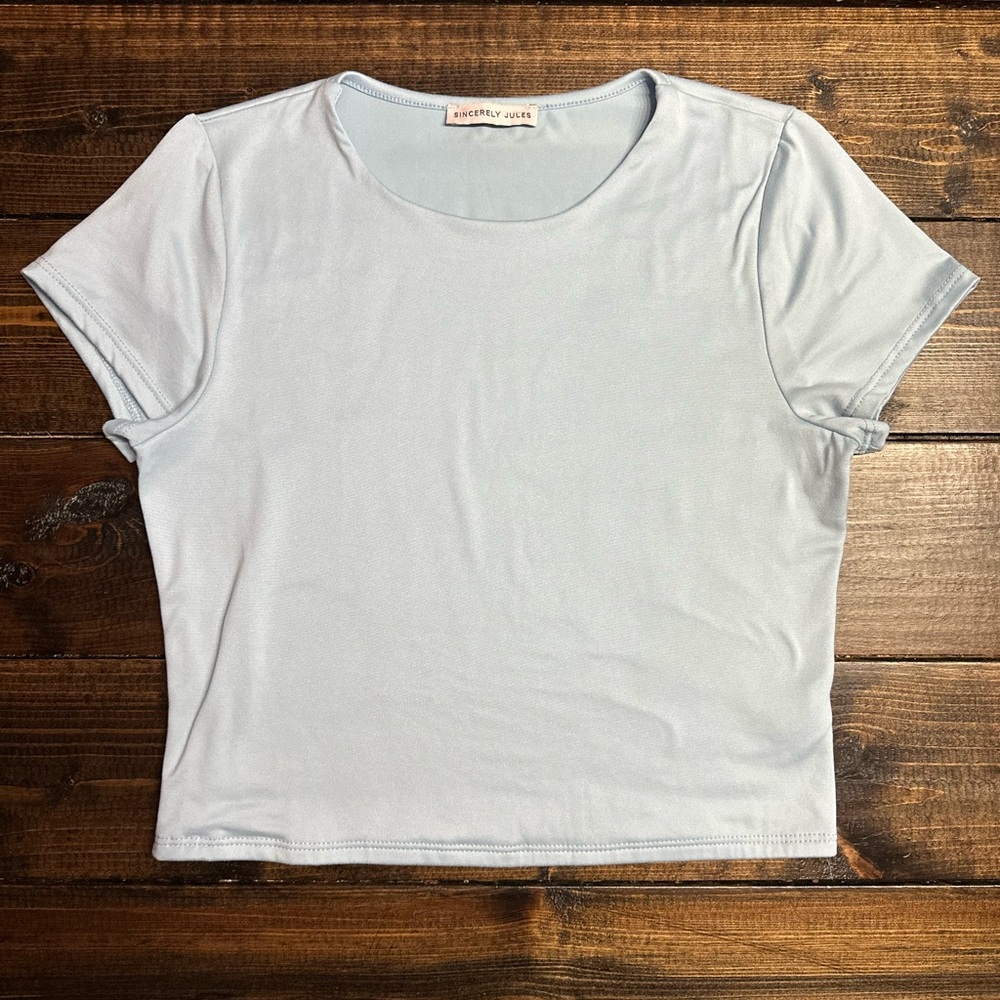 Brandy Melville White Crop Fitted Short Sleeve Tee